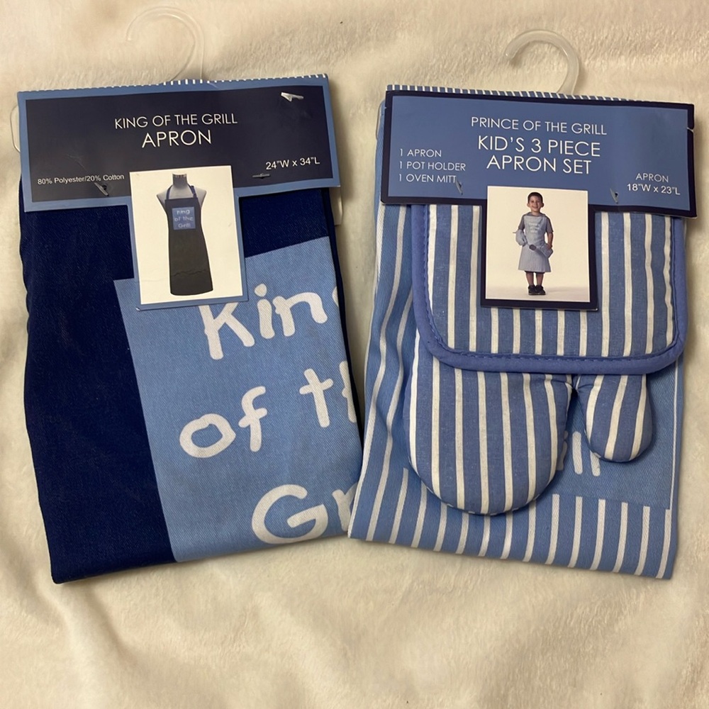 NWT Daddy & Me Blue/White Kitchen Apron Set 1 adult/1kid